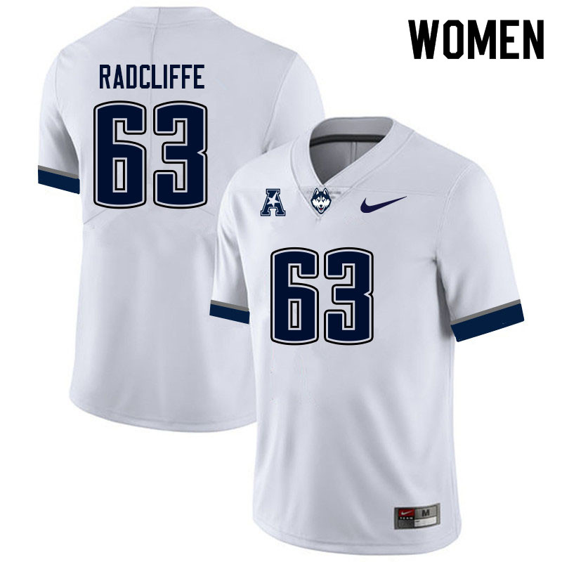 Women #63 Braden Radcliffe Uconn Huskies College Football Jerseys Sale-White - Click Image to Close